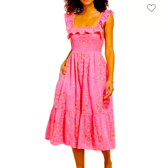 NWT VINEYARD VINES Neon Tortola Smocked Midi Dress